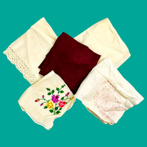 Vintage Handkerchief Lot Buy it Now 5 Embroidered Crochet Solid Floral Pink READ